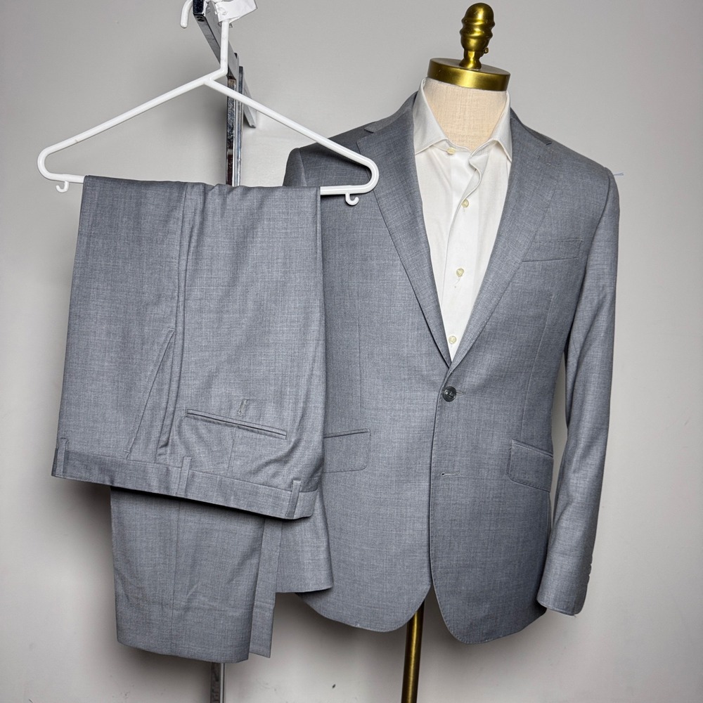 Jos. A. Bank 1905 Suit Mens 40R 34W Grey Solid Wool Two Button Notch Lapel